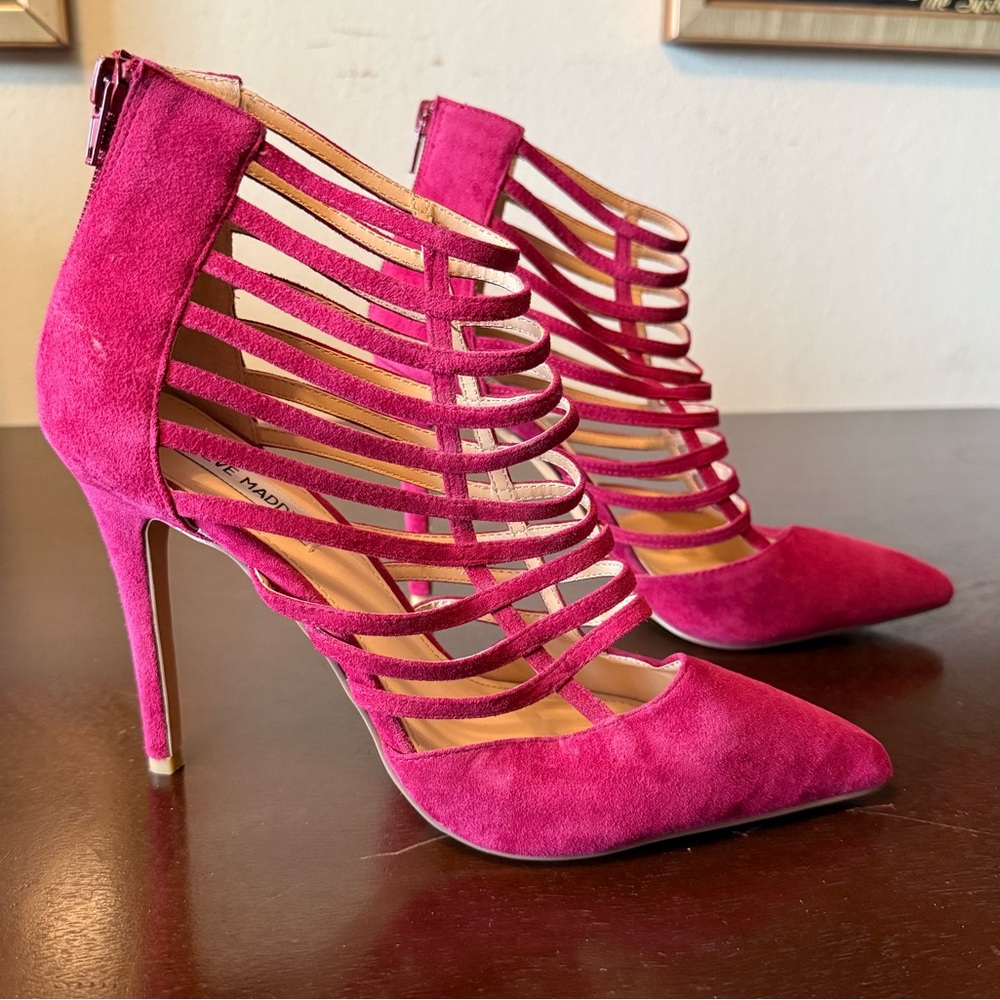 Steve Madden “Prowler” Pink Suede Cage High Heels - Size 9M